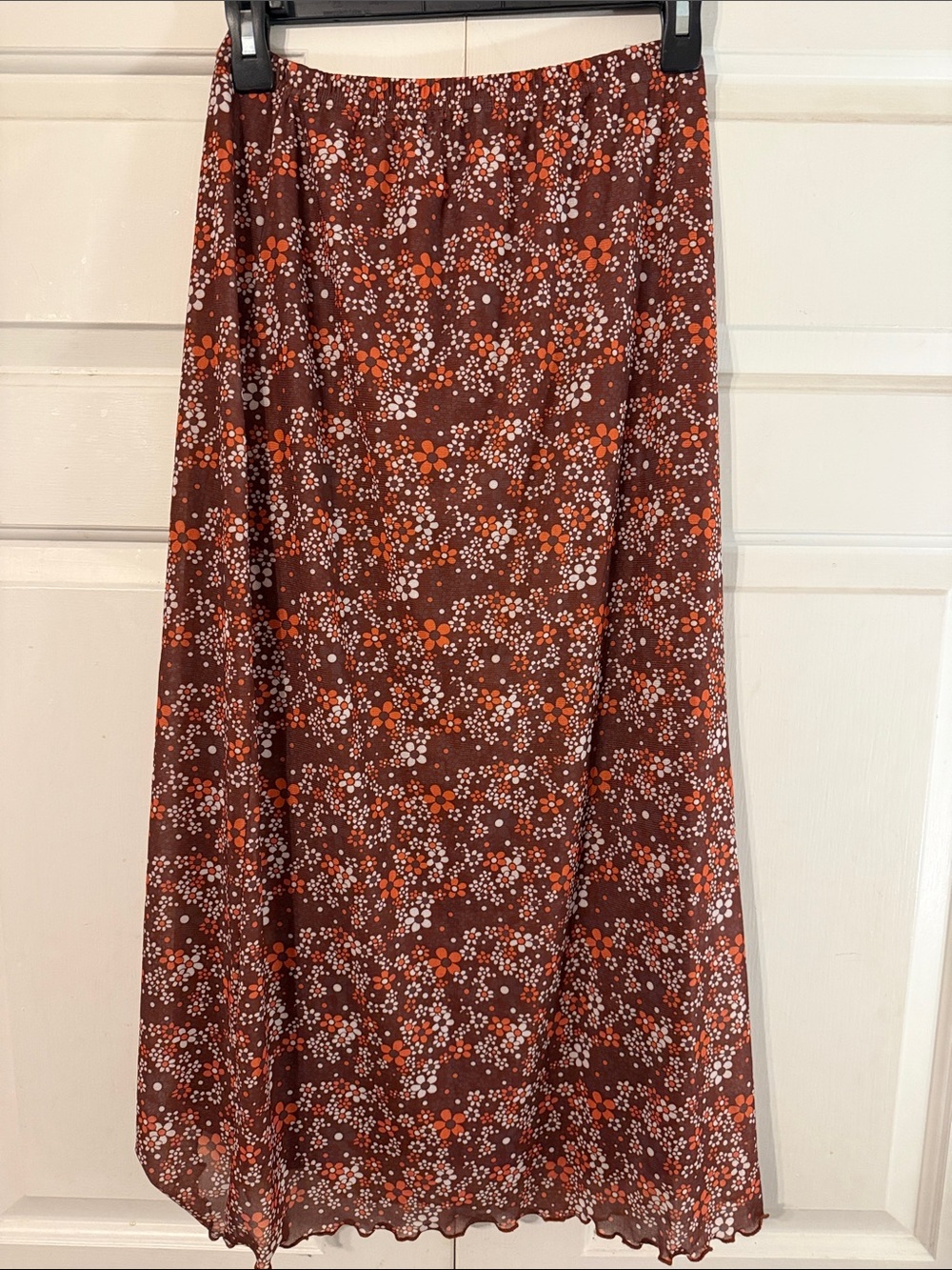 Brown Floral Slip Skirt with Orange and White Accents